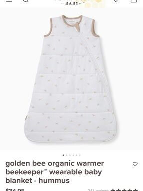 Burt's Bees White Baby Wearable Blanket with Hummus Bee Print